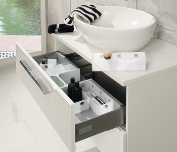 Trays, Drawer insert, bathroom organisation system, for waste trap cover or free standing
