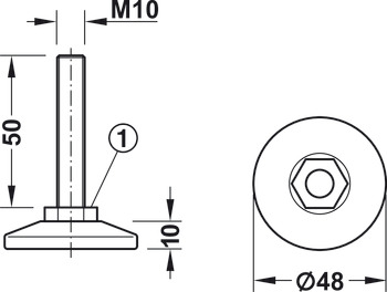 Adjusting screw, Rotating, with plastic foot plate