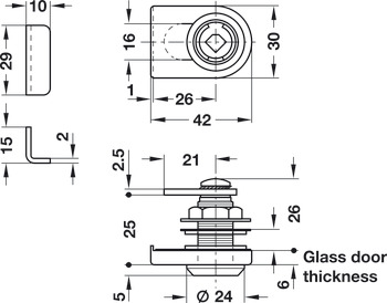 Glass door cam lock, Häfele Symo, for screw fixing
