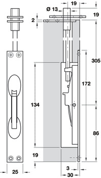 Flush bolt, with folding lever, concealed, Startec