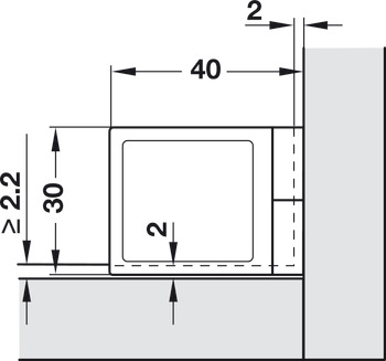 Glass door hinge, Opening angle 170°, inset mounting