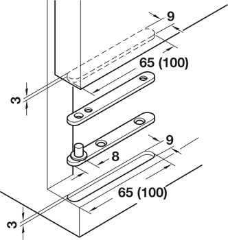 Pivot hinge, Steel, with identical flanges