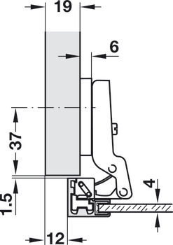 Concealed hinge, Häfele Metallamat A, half overlay/twin mounting, opening angle 110°