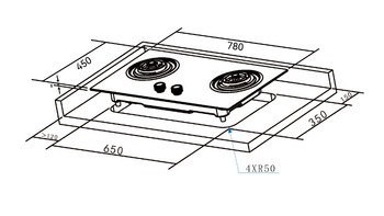 Built-in Gas Hobs, 2 Mix Brass Burners, 78 cm, Round Pan Support