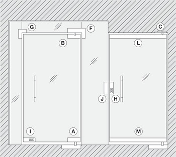 Patch fitting for double action doors, top, Startec, for all-glass double action doors