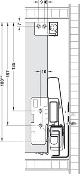 Drawer side runner system, Häfele Matrix Box P35, with rectangular side railing, drawer side height 115 mm, load bearing capacity 35 kg