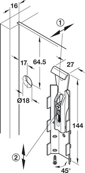 Cabinet hanger, Wall unit, for screw fixing