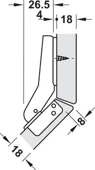 Concealed hinge, Häfele Metallamat A/SM 92°, for 45° corner application