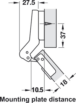 Concealed hinge, Häfele Metallamat A/SM 92°, for 30° corner application
