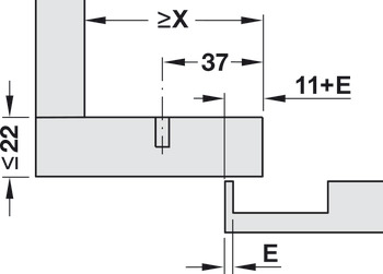 Concealed hinge, Häfele Duomatic 110°, for long blind corners