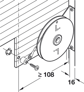 Counterbalancing mechanism, for tambour door weight of max. 6 kg