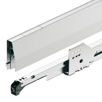 Drawer side runner system, Häfele Matrix Box P35, with rectangular side railing, drawer side height 92 mm, load bearing capacity 35 kg