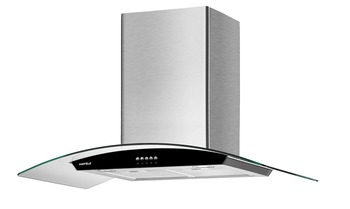 Wall Chimney Hood, Stainless, 90 cm, with Curved Glass