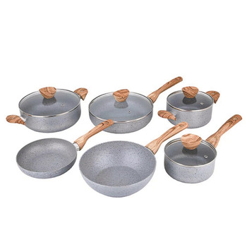 Cookware, Aluminum Cookware Set, Gray Marble Coating, Bakelite Handle